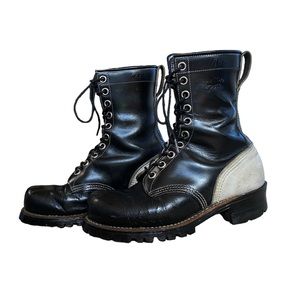 Black Leather Combat Work Boots